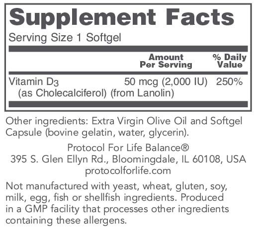 Vitamin D3 2,000 IU (50 mcg) - Protocol for Life Balance