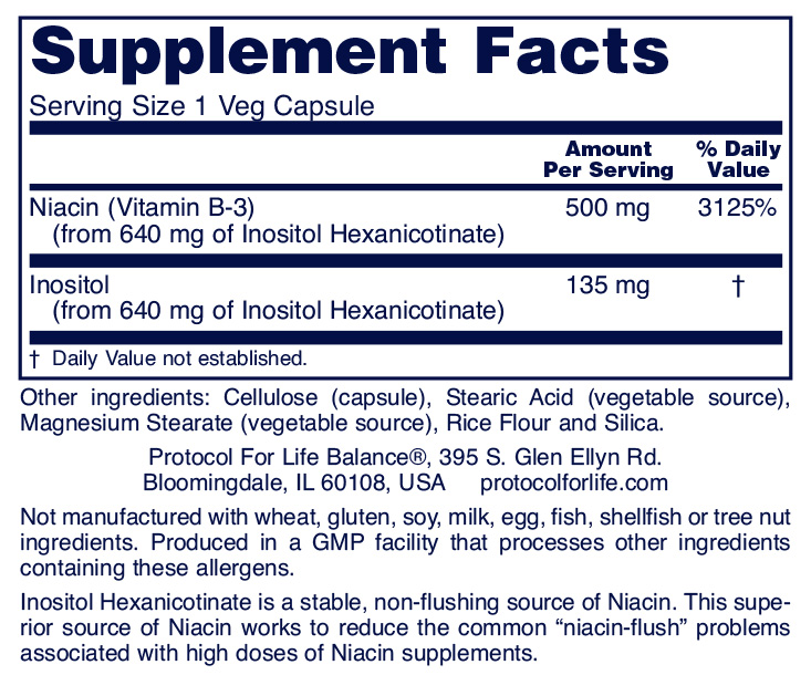 Niacin (Flush-Free), 500 Mg | Protocol 2016